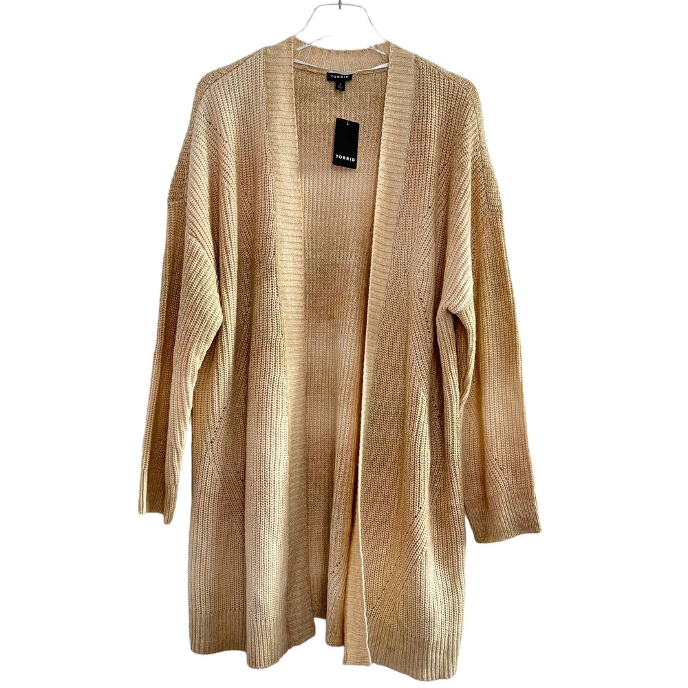 Torrid 2 Chunky Cardigan Open Front Sweater Butter Cream Knit Women Long Sleeve
